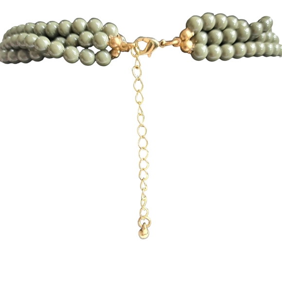 Vintage Choker Beaded Multi Layered Necklace Olive Green 10 + 3 Inches - Picture 9 of 13